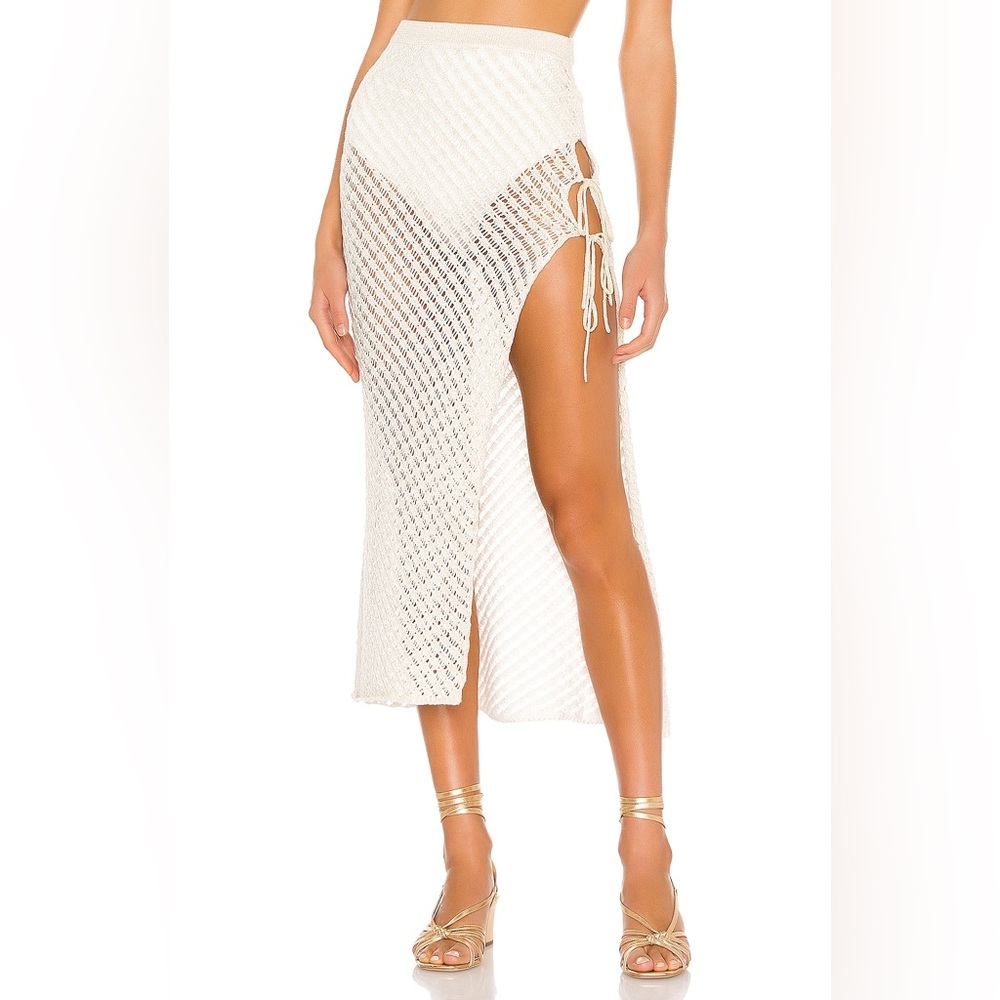 CAMILA COELHO Offshore Midi Skirt in White & Gold Size S